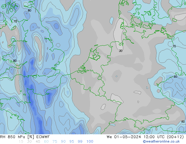 RH 850 hPa ECMWF We 01.05.2024 12 UTC