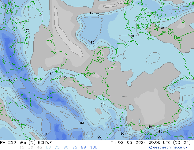 RH 850 hPa ECMWF Čt 02.05.2024 00 UTC