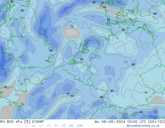 RH 850 hPa ECMWF pon. 06.05.2024 00 UTC