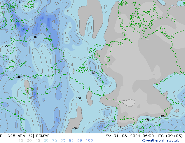 RH 925 hPa ECMWF Mi 01.05.2024 06 UTC