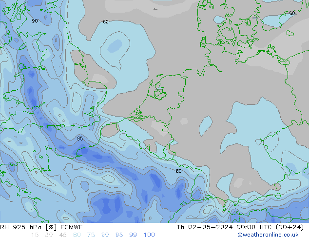 RH 925 hPa ECMWF Čt 02.05.2024 00 UTC