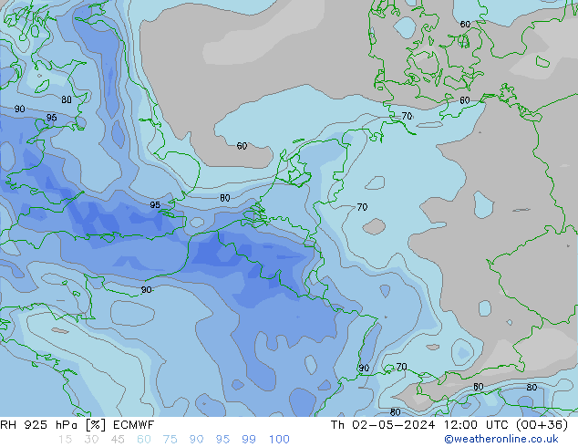 RH 925 hPa ECMWF czw. 02.05.2024 12 UTC