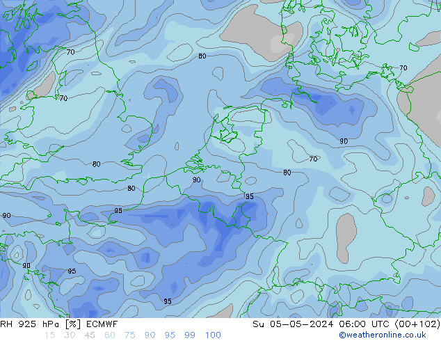 Humedad rel. 925hPa ECMWF dom 05.05.2024 06 UTC