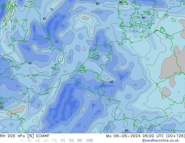 Humidité rel. 925 hPa ECMWF lun 06.05.2024 06 UTC