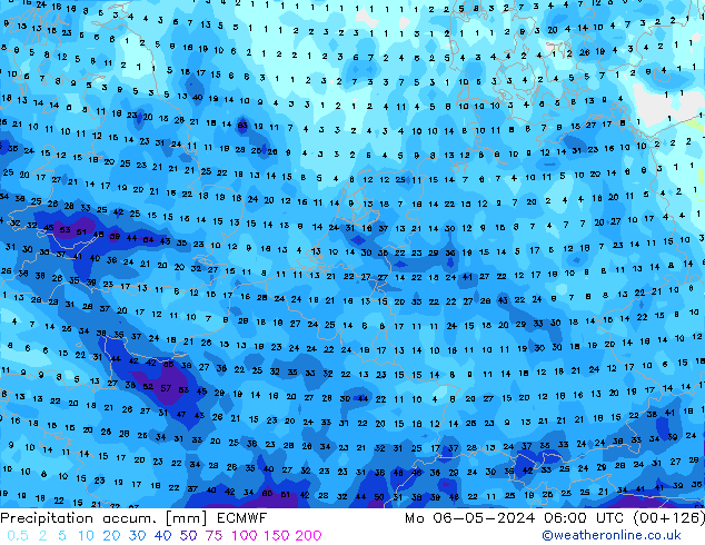 Précipitation accum. ECMWF lun 06.05.2024 06 UTC