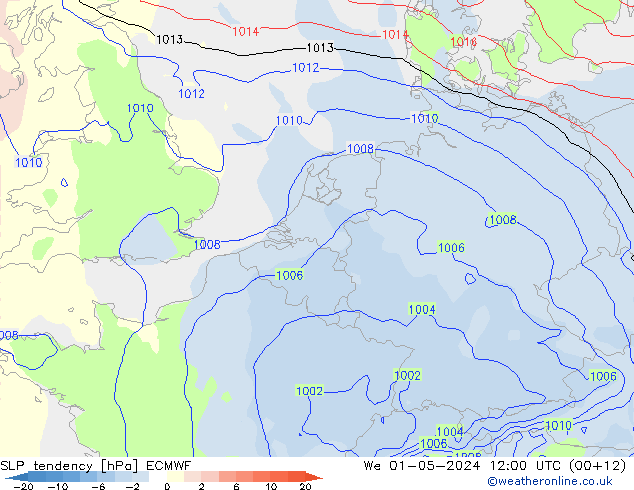 SLP tendency ECMWF St 01.05.2024 12 UTC