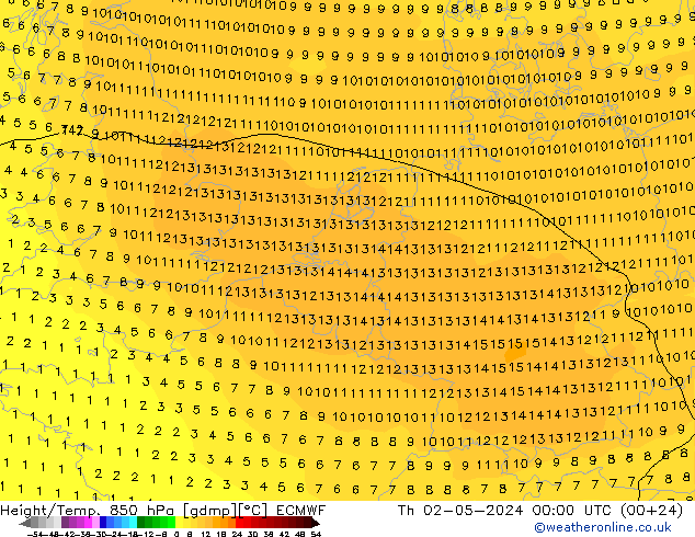 Z500/Rain (+SLP)/Z850 ECMWF czw. 02.05.2024 00 UTC