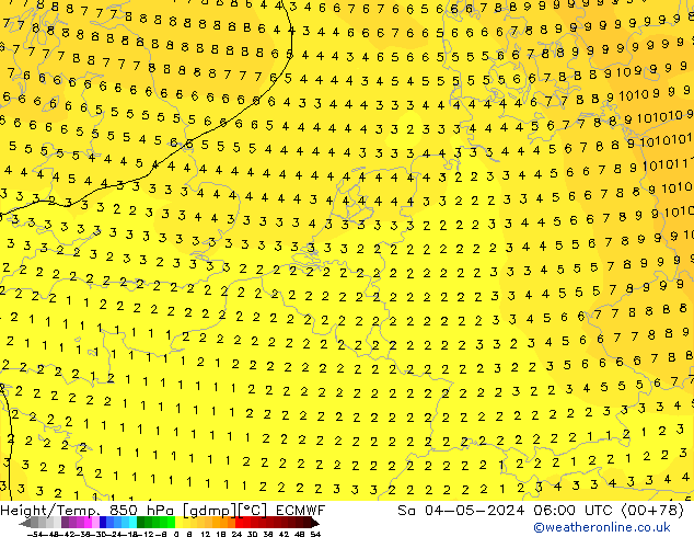 Z500/Rain (+SLP)/Z850 ECMWF so. 04.05.2024 06 UTC