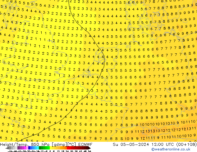 Z500/Rain (+SLP)/Z850 ECMWF nie. 05.05.2024 12 UTC