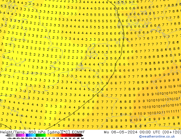 Height/Temp. 850 hPa ECMWF Mo 06.05.2024 00 UTC