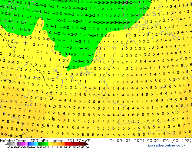 Z500/Rain (+SLP)/Z850 ECMWF jeu 09.05.2024 00 UTC