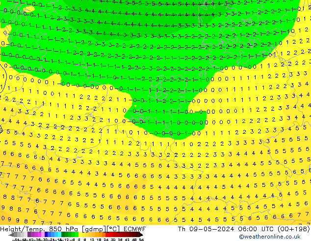 Height/Temp. 850 hPa ECMWF Do 09.05.2024 06 UTC