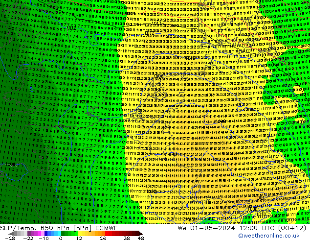 SLP/Temp. 850 hPa ECMWF Mi 01.05.2024 12 UTC