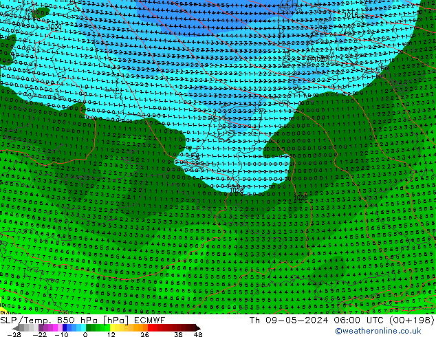 SLP/Temp. 850 hPa ECMWF Do 09.05.2024 06 UTC