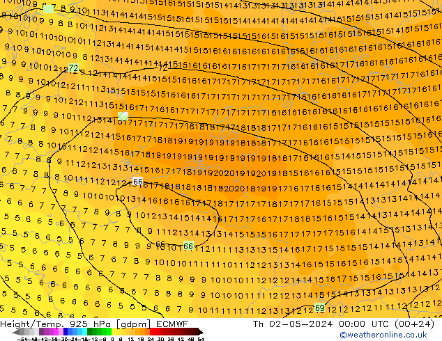 Géop./Temp. 925 hPa ECMWF jeu 02.05.2024 00 UTC