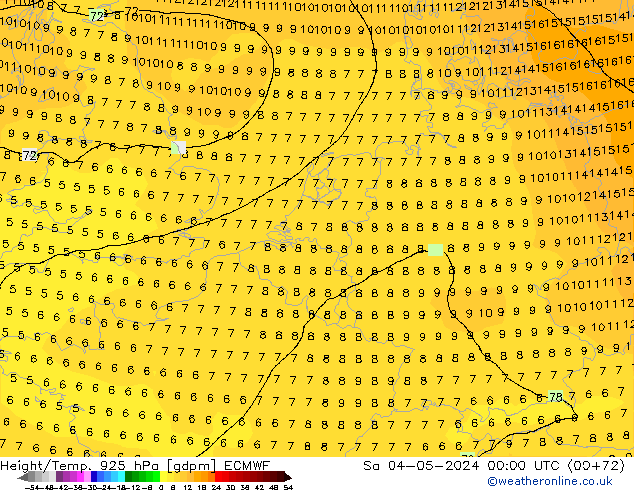 Height/Temp. 925 hPa ECMWF Sa 04.05.2024 00 UTC