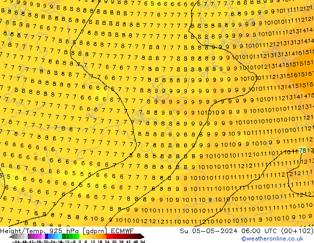 Geop./Temp. 925 hPa ECMWF dom 05.05.2024 06 UTC