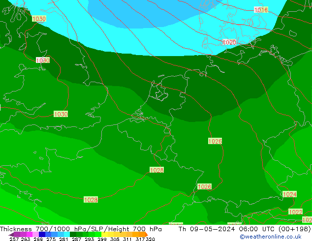 Schichtdicke 700-1000 hPa ECMWF Do 09.05.2024 06 UTC