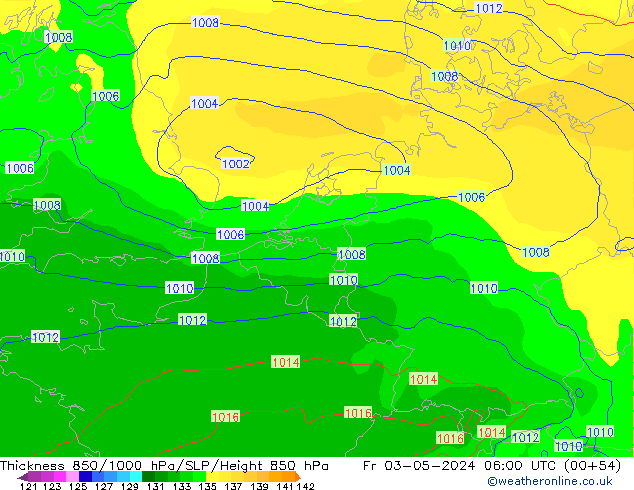 Thck 850-1000 гПа ECMWF пт 03.05.2024 06 UTC