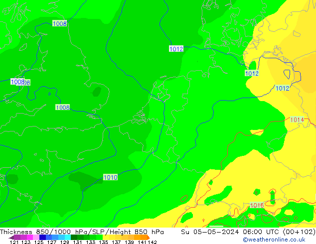 Thck 850-1000 hPa ECMWF Su 05.05.2024 06 UTC