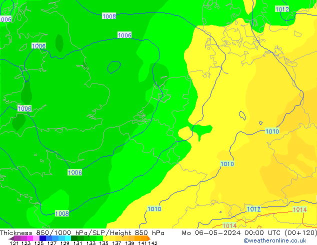 Thck 850-1000 hPa ECMWF pon. 06.05.2024 00 UTC