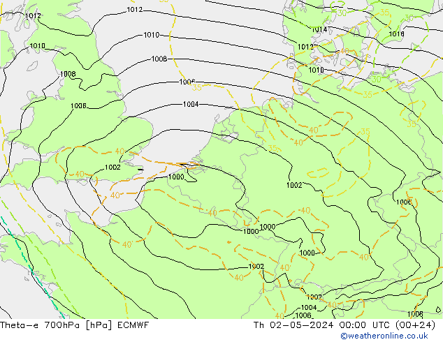 Theta-e 700hPa ECMWF Čt 02.05.2024 00 UTC