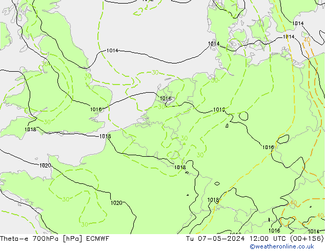 Theta-e 700hPa ECMWF Di 07.05.2024 12 UTC