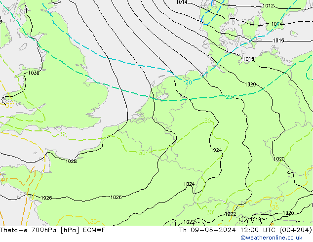 Theta-e 700гПа ECMWF чт 09.05.2024 12 UTC