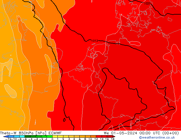 Theta-W 850hPa ECMWF  01.05.2024 00 UTC