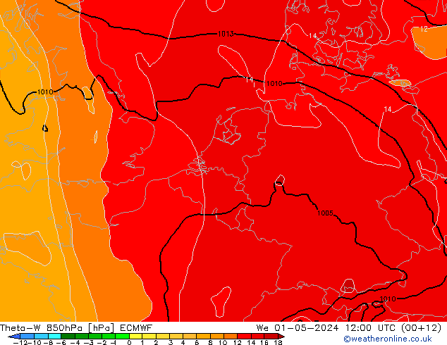 Theta-W 850hPa ECMWF We 01.05.2024 12 UTC