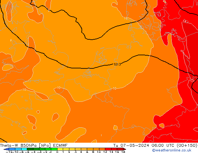 Theta-W 850hPa ECMWF di 07.05.2024 06 UTC