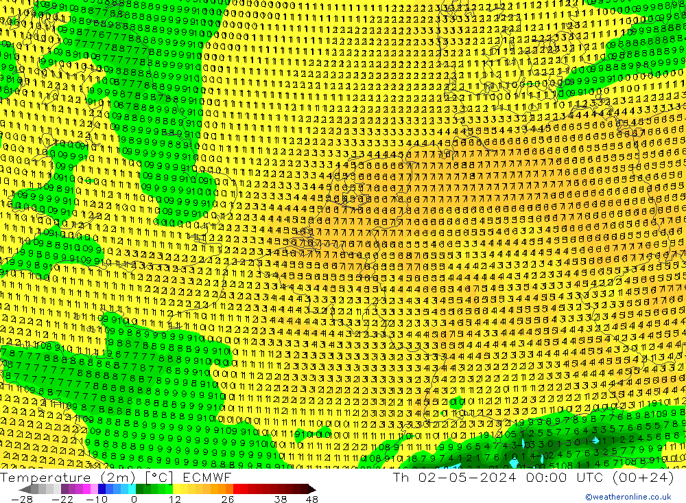 Temperaturkarte (2m) ECMWF Do 02.05.2024 00 UTC