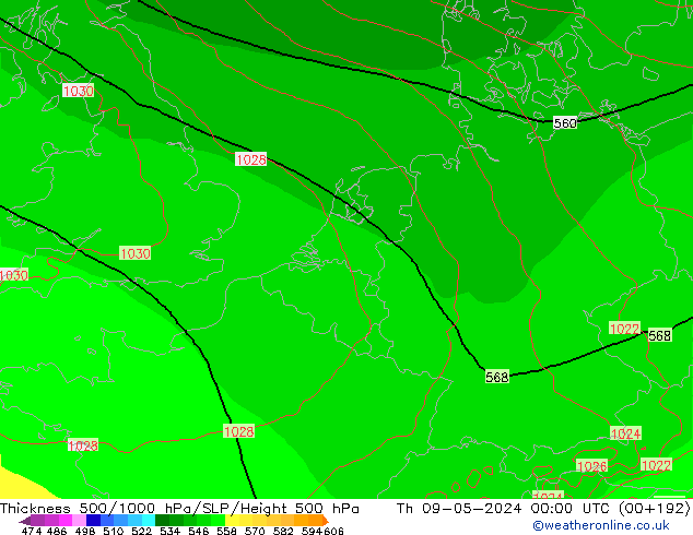 Thck 500-1000hPa ECMWF Th 09.05.2024 00 UTC