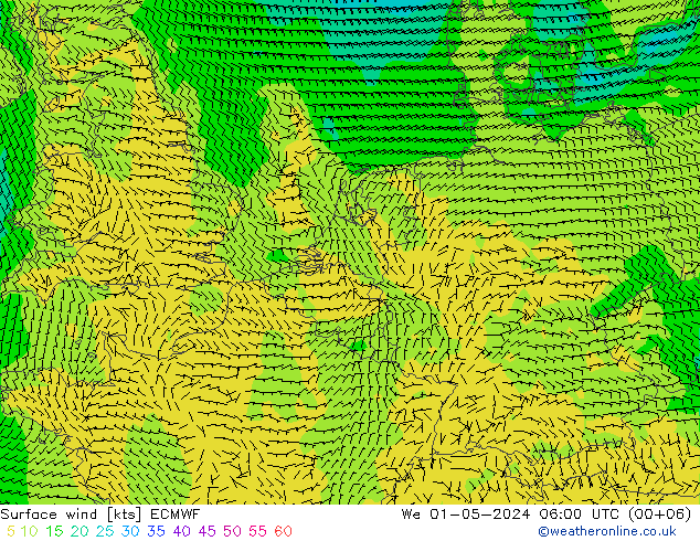 Bodenwind ECMWF Mi 01.05.2024 06 UTC