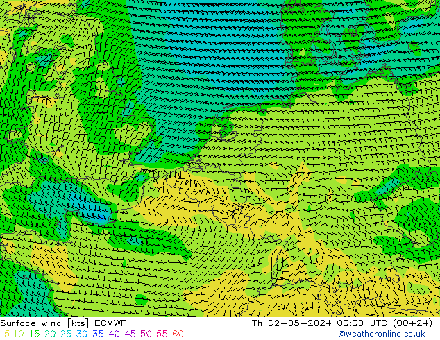 Surface wind ECMWF Th 02.05.2024 00 UTC