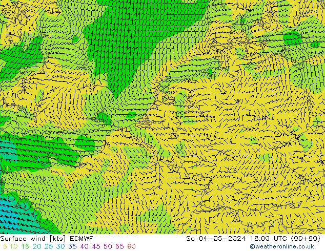 ветер 10 m ECMWF сб 04.05.2024 18 UTC