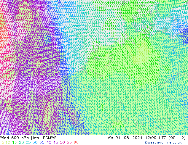 Wind 500 hPa ECMWF Mi 01.05.2024 12 UTC