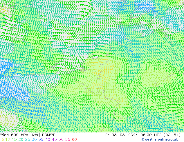 Wind 500 hPa ECMWF Fr 03.05.2024 06 UTC