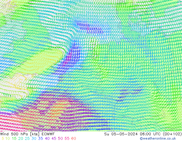 Viento 500 hPa ECMWF dom 05.05.2024 06 UTC