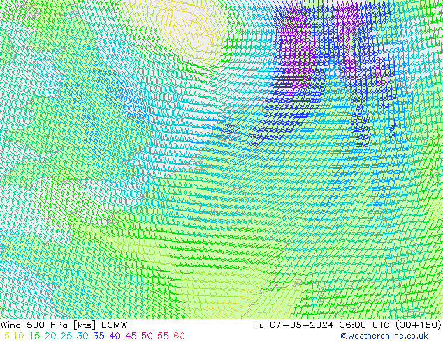 Wind 500 hPa ECMWF di 07.05.2024 06 UTC