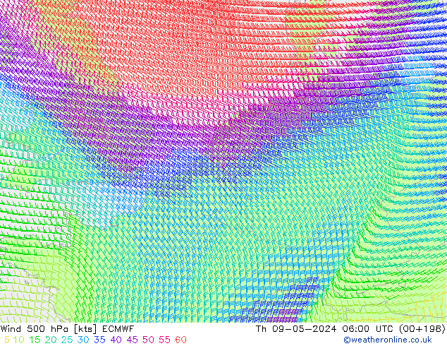 Wind 500 hPa ECMWF Do 09.05.2024 06 UTC