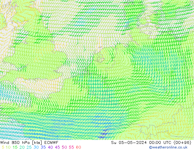 Wind 850 hPa ECMWF Su 05.05.2024 00 UTC