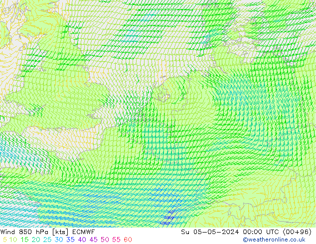 Vento 850 hPa ECMWF dom 05.05.2024 00 UTC