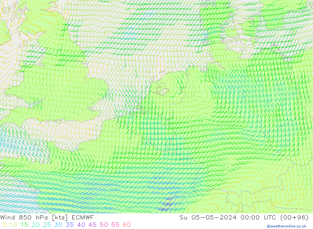 Wind 850 hPa ECMWF Su 05.05.2024 00 UTC