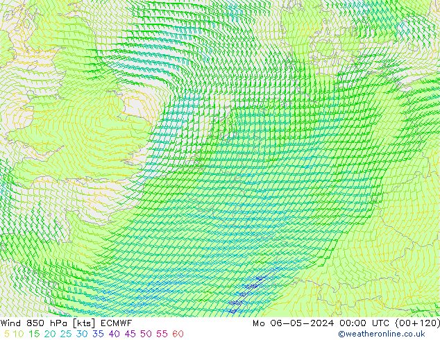 Vento 850 hPa ECMWF lun 06.05.2024 00 UTC