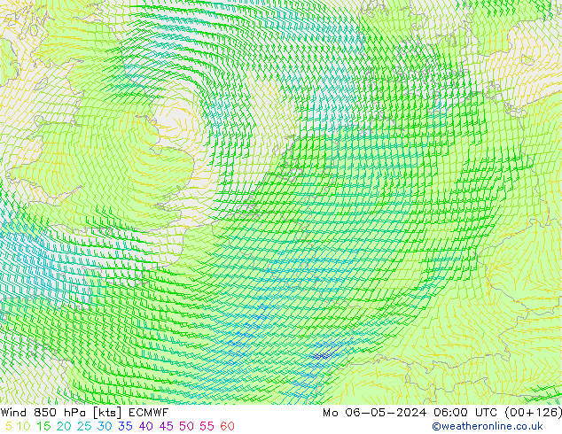 Viento 850 hPa ECMWF lun 06.05.2024 06 UTC