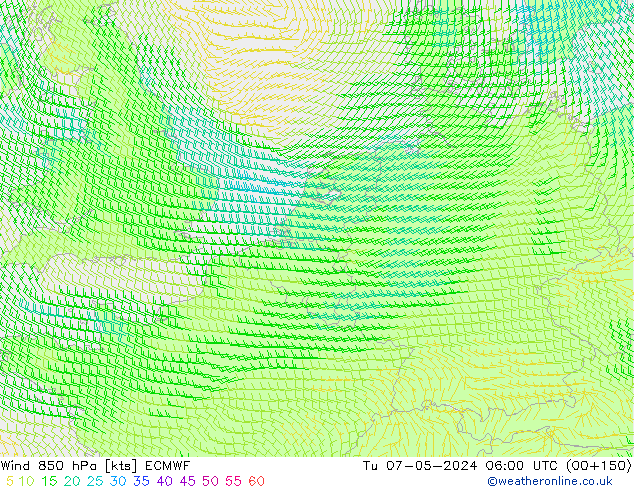 Wind 850 hPa ECMWF di 07.05.2024 06 UTC