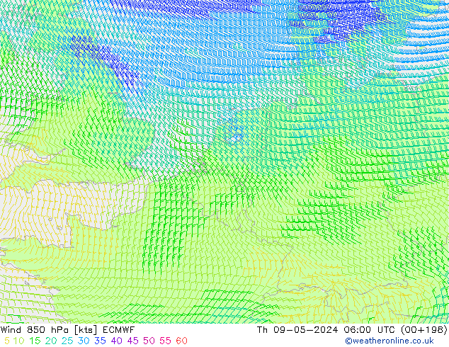 Wind 850 hPa ECMWF Do 09.05.2024 06 UTC