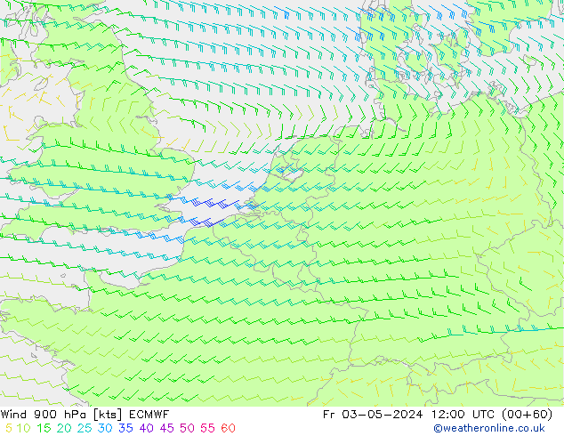 Wind 900 hPa ECMWF Pá 03.05.2024 12 UTC