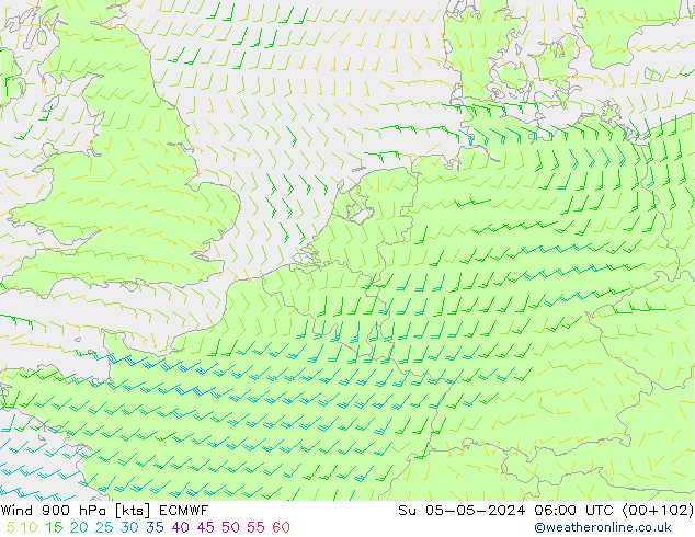 Viento 900 hPa ECMWF dom 05.05.2024 06 UTC